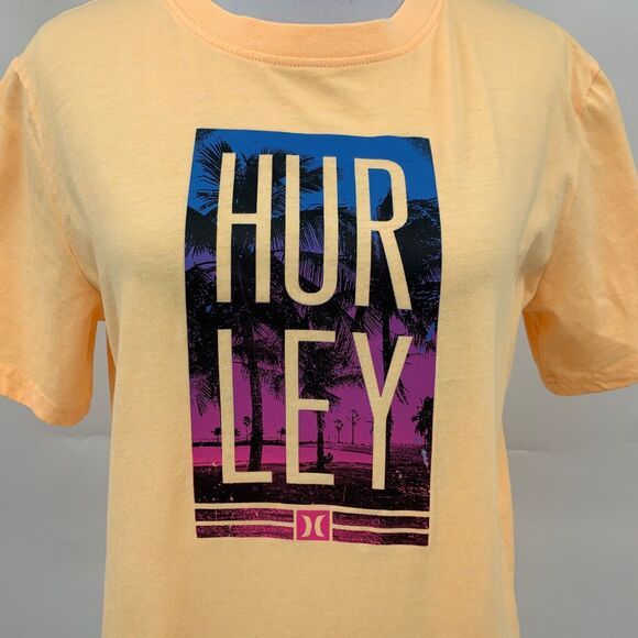 Hurley T Shirt Boys XL Extra Large Neon Orange Photo Beach Short Sleeve Crew Tee - Picture 3 of 13